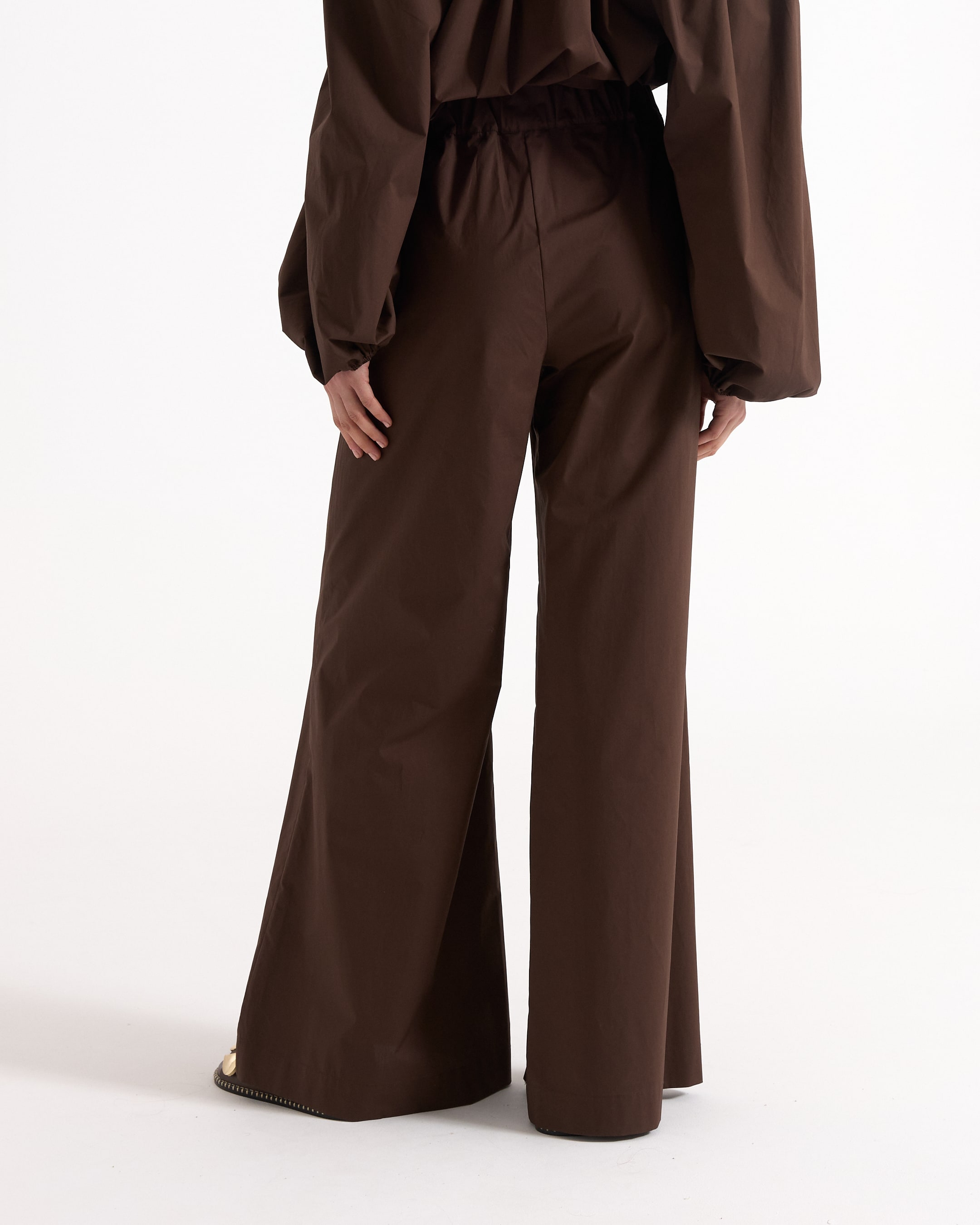 broek, wijdengerpreter, bruin, elastische- taille, katoen