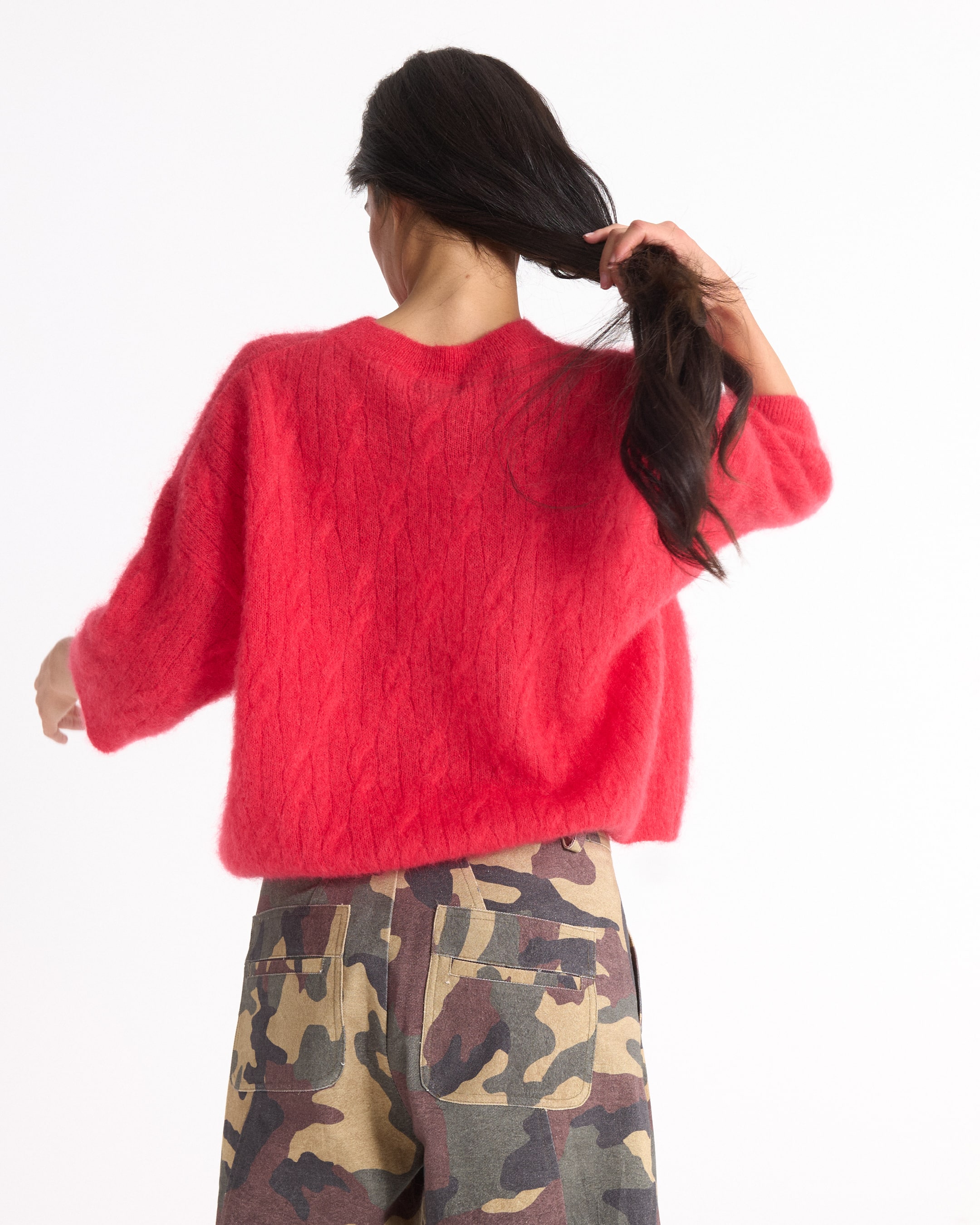 hete trui, rode trui, vachtige trui, knit top, lange mouwen