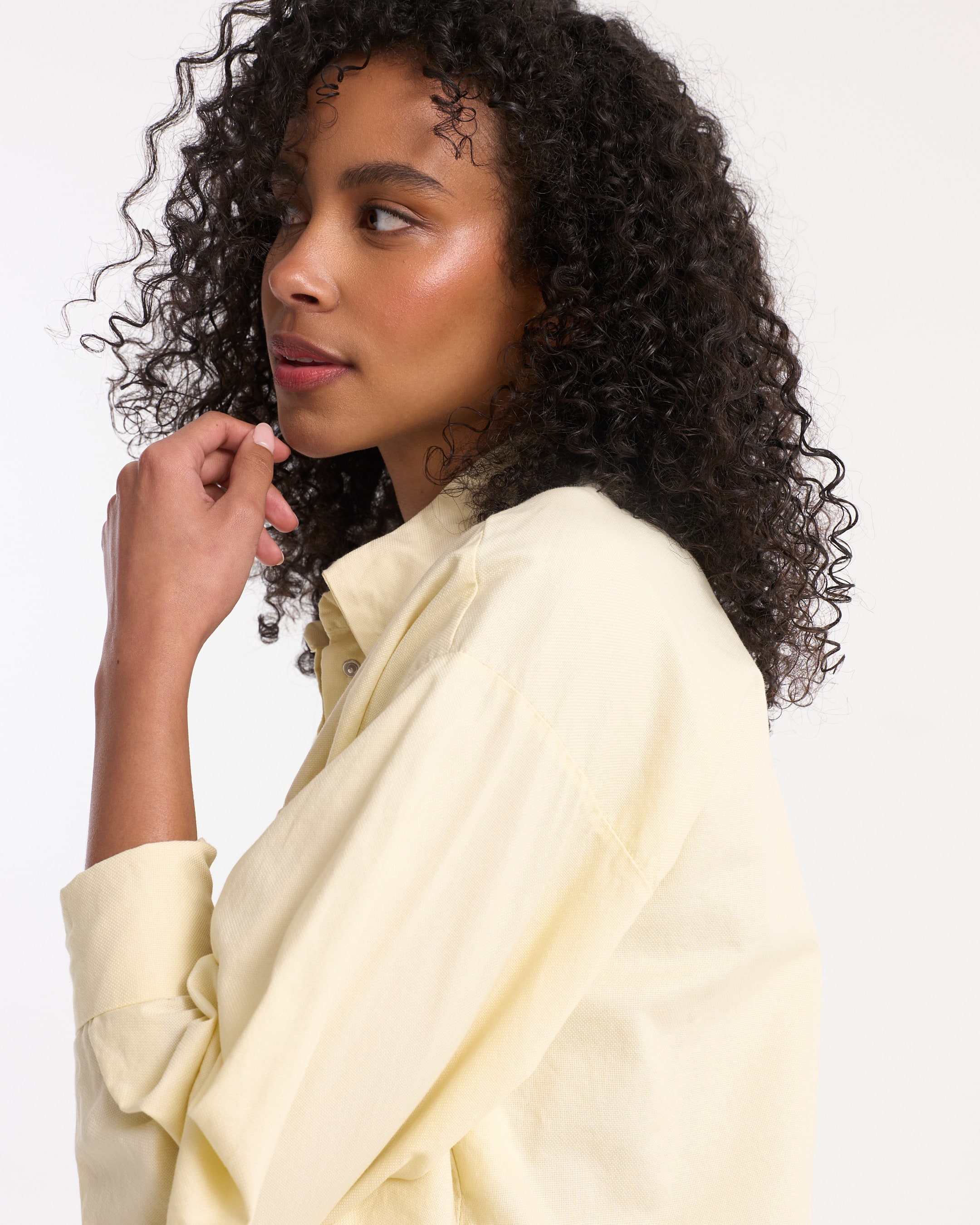 shirt, langer mouw, crème, kraag, knopen