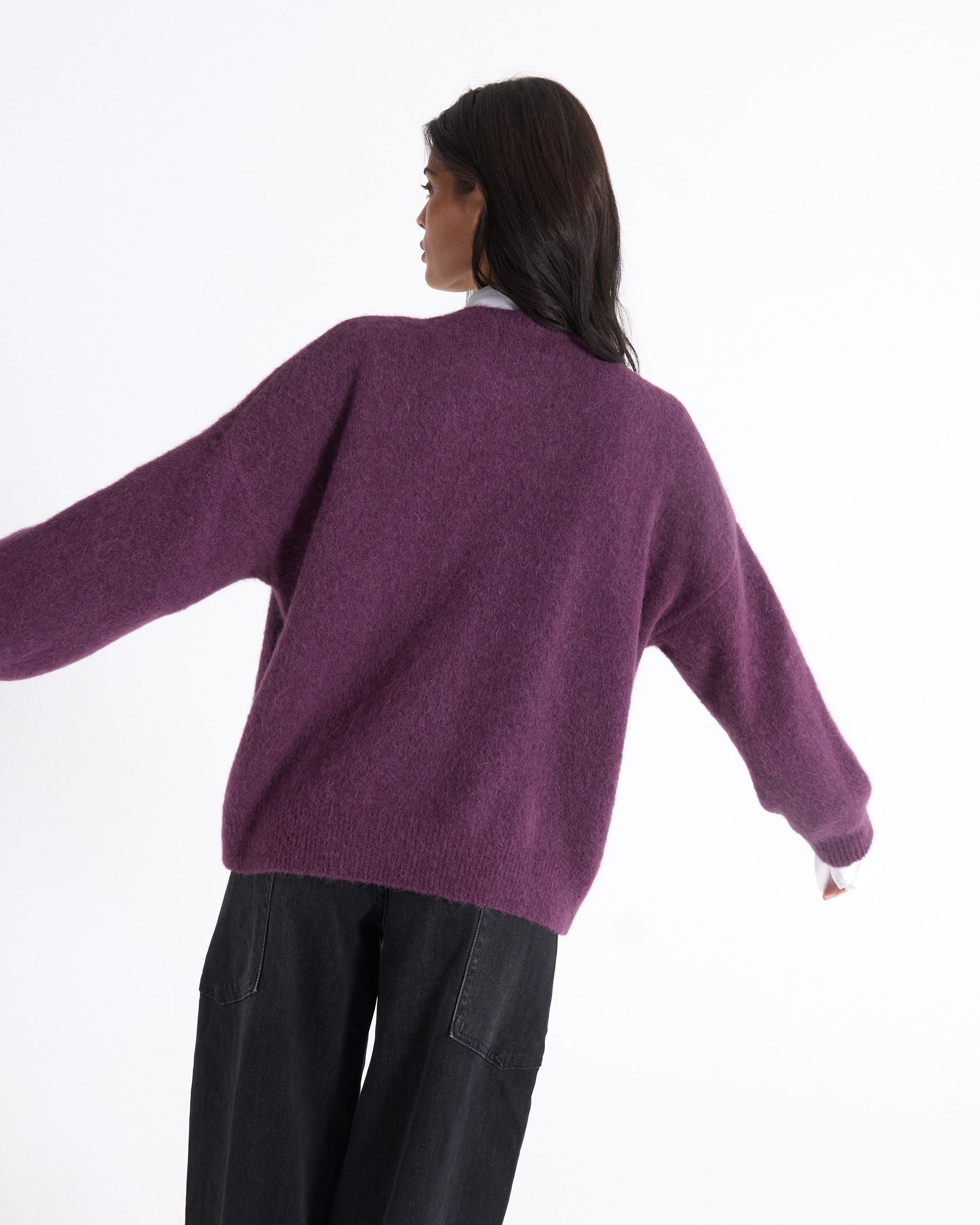 vestaglia?, paars, gebreid, oversized, raglan mouwen