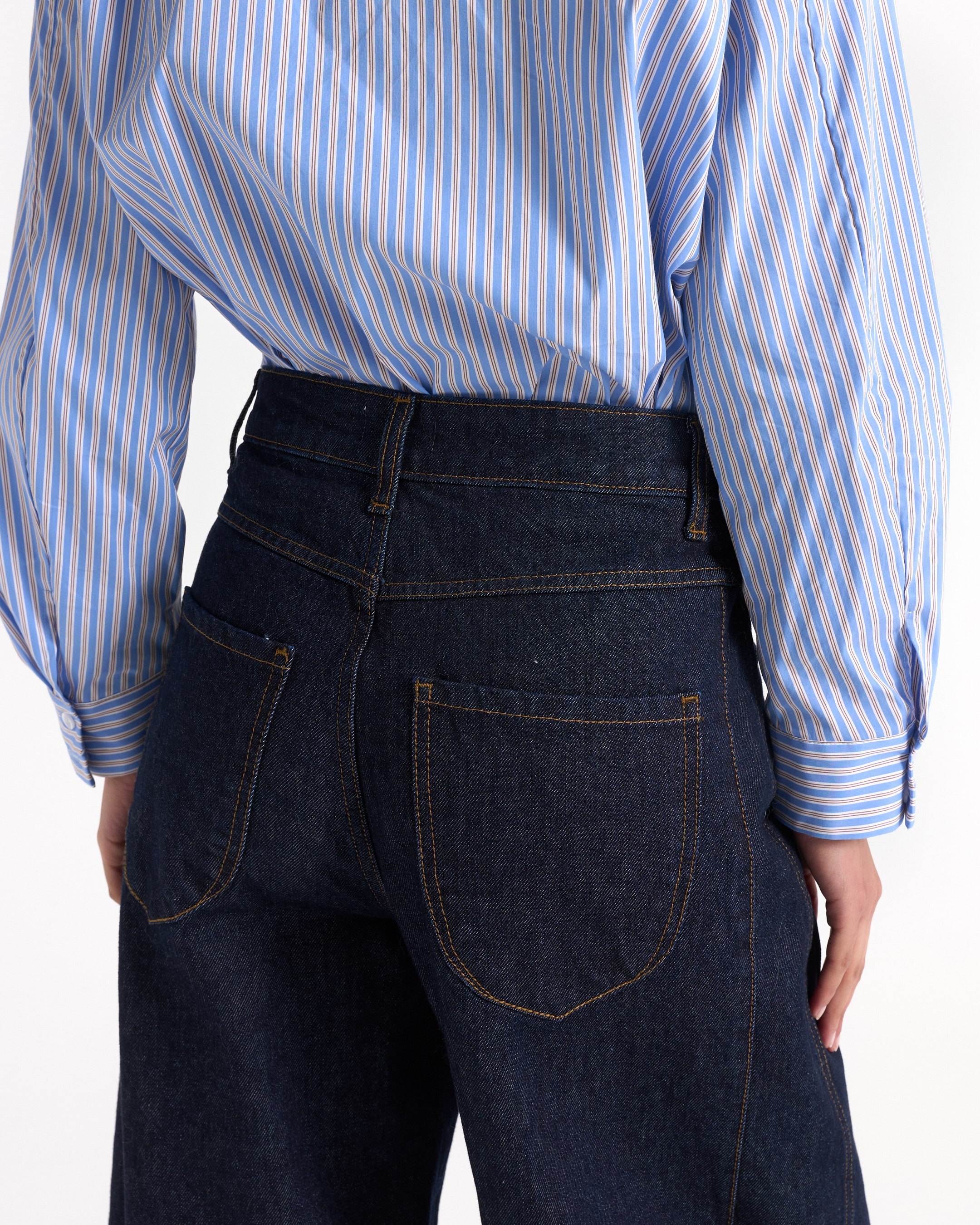 gestreepte blouse, blauwe blouse, casual overhemd, lange mouwen, denim jeans