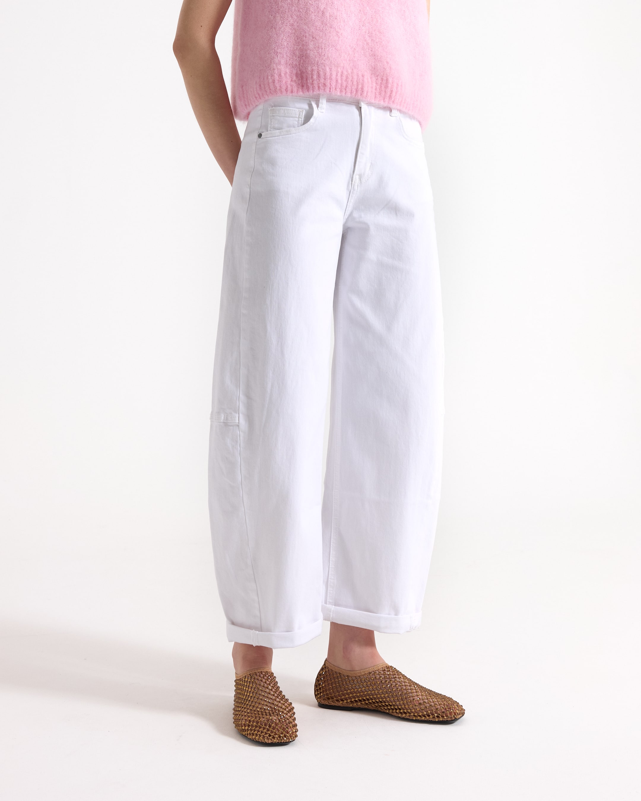 roze trui, brei vest, mouwloos, vette textuur, lichte roze