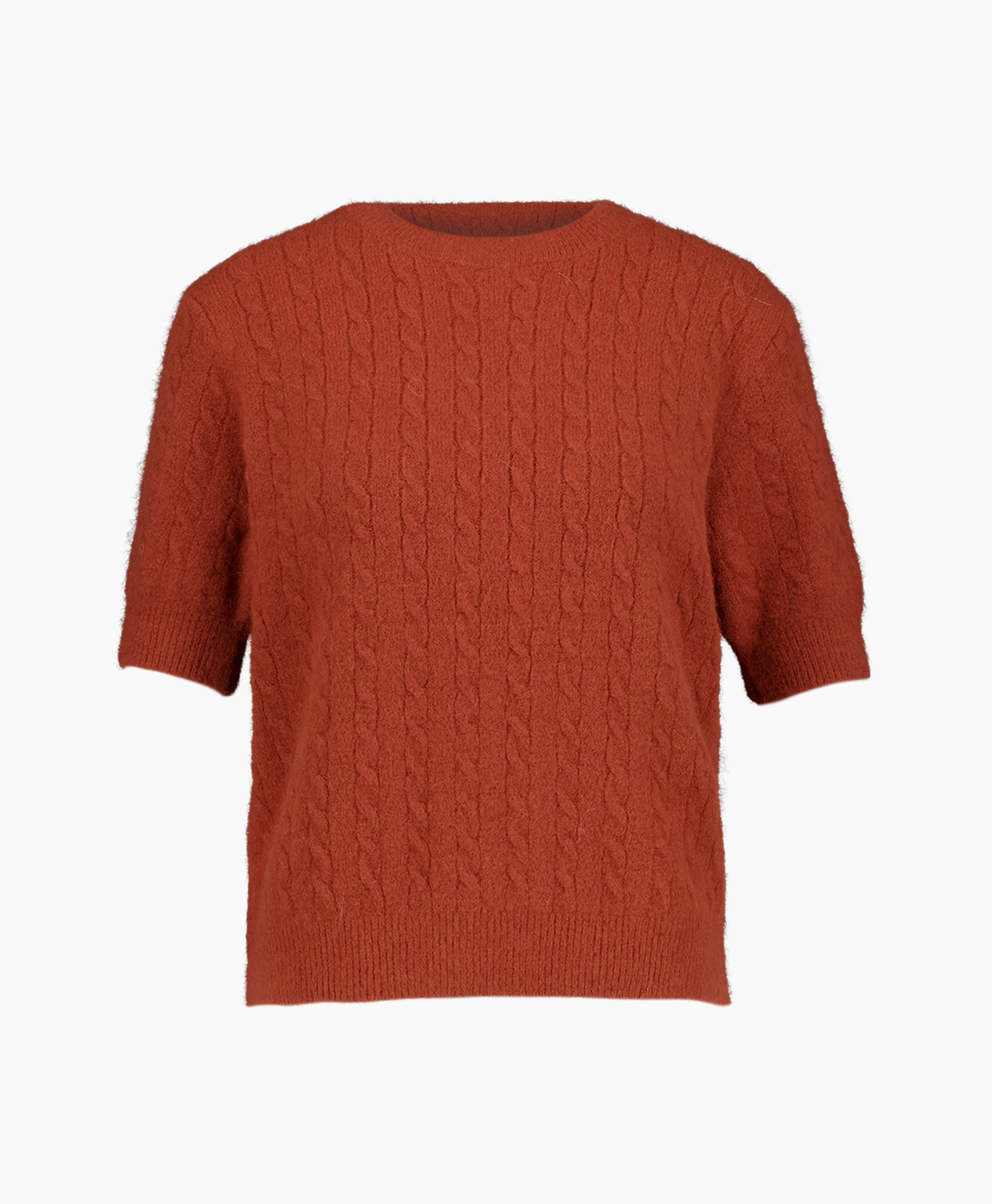 gebreid, trui, kabelgebreid, korte mouwen, oranje