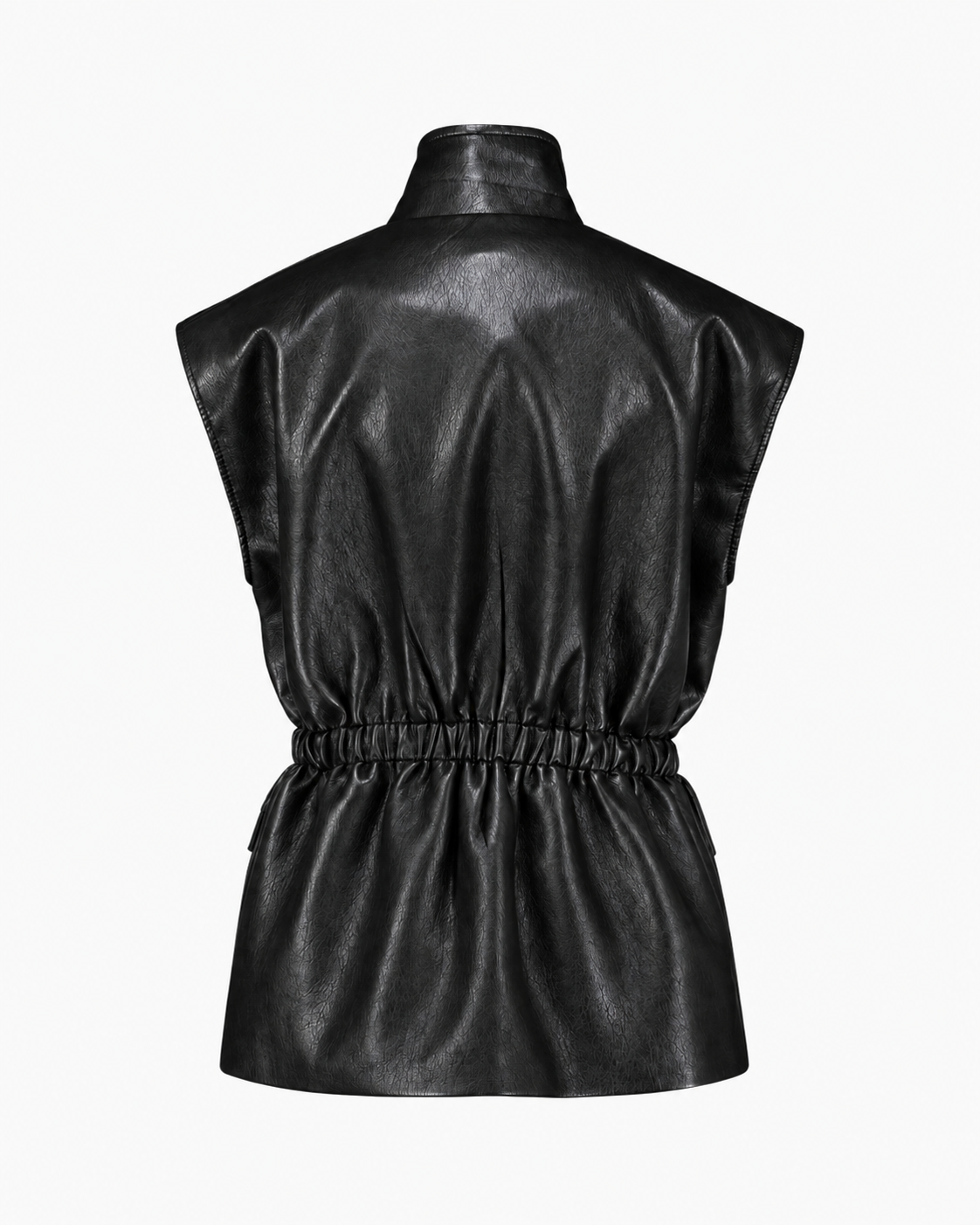 zwart, leder, vest, zakken, elastische_ taille